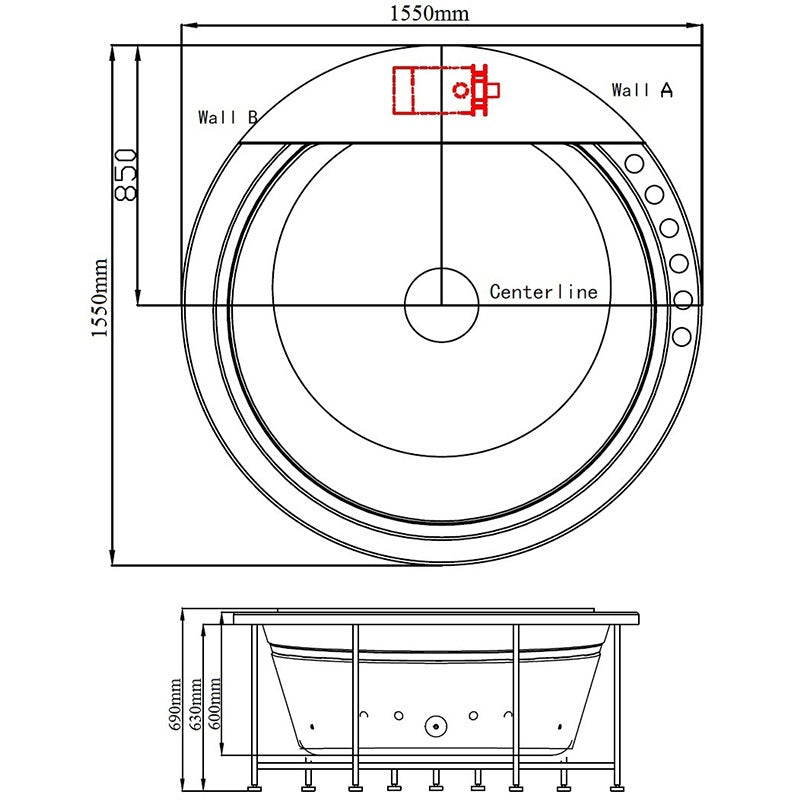 WANNA Z HYDROMASAŻEM DELLA 916 Z OBUDOWĄ BRĄZOWĄ 155x155 CM DELLA-916-155-OBU-BR