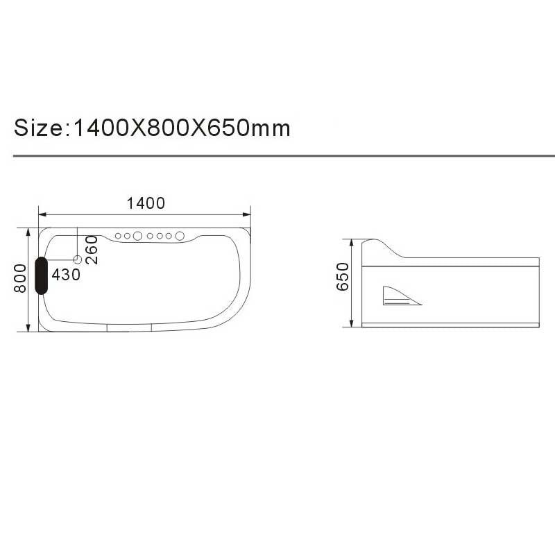 WANNA Z HYDROMASAŻEM LEMUR 796L LEWY BIAŁA 140x80 CM LEMUR-796L-140
