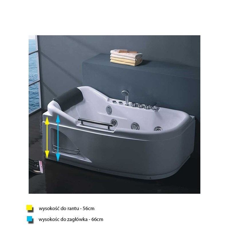 WANNA Z HYDROMASAŻEM LEMUR 796R PRAWY BIAŁA 140x80 CM LEMUR-796R-140