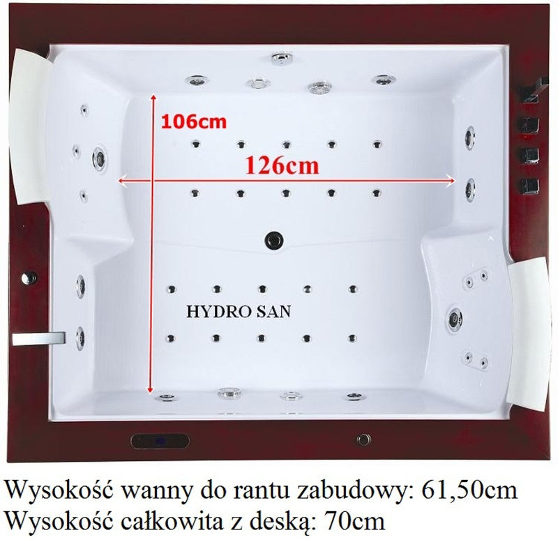 WANNA Z HYDROMASAŻEM DIABLO 666 Z OBUDOWĄ I DESKĄ 180x150 CM DIABLO-666+DESKA+OBU