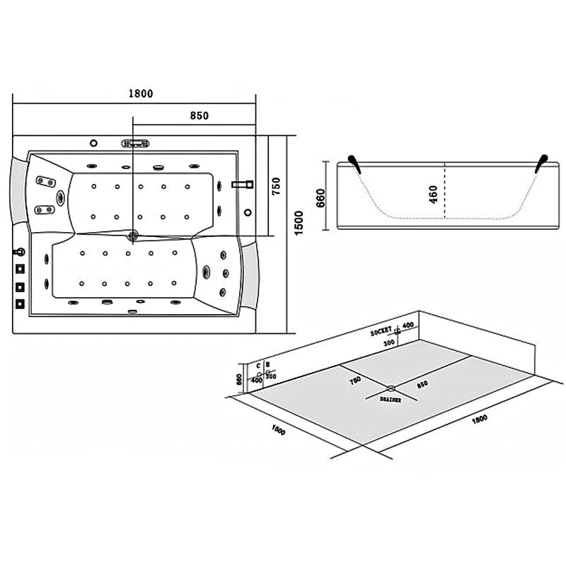 WANNA Z HYDROMASAŻEM DIABLO 666 Z OBUDOWĄ I DESKĄ 180x150 CM DIABLO-666+DESKA+OBU
