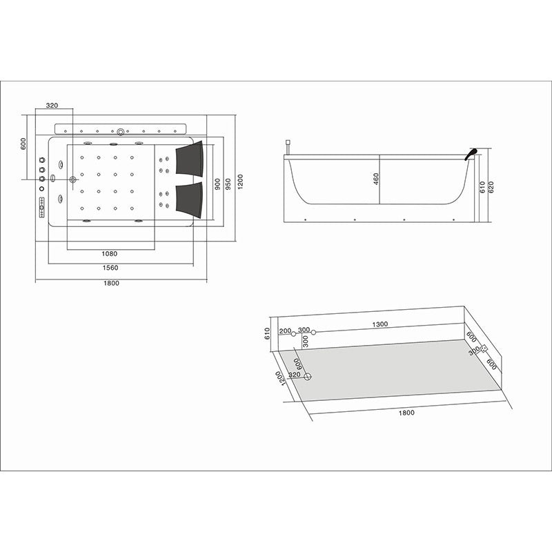 WANNA Z HYDROMASAŻEM Z PODGRZEWACZEM FENIX 606AH PRAWA BIAŁA 180x120 CM FENIX-606AH-P-180