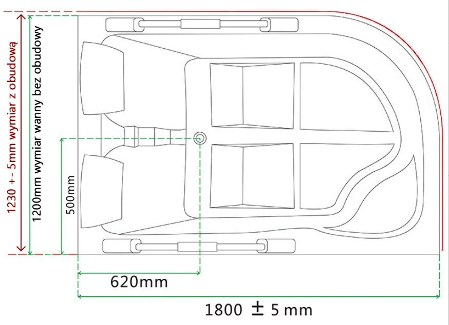 WANNA Z HYDROMASAŻEM VENEZIA 761 CZARNA FALA LEWA 180x120 CM VENEZIA-761L-BL-W
