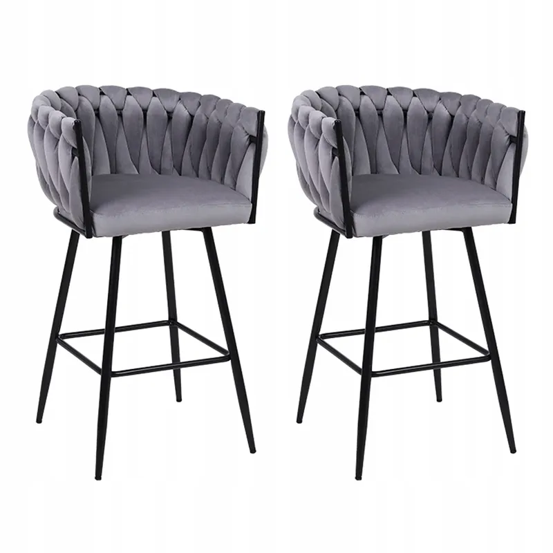 HOKER KRZESŁO BAROWE FERA SZARY WELUR NOGI CZARNE FERA-GR-BL