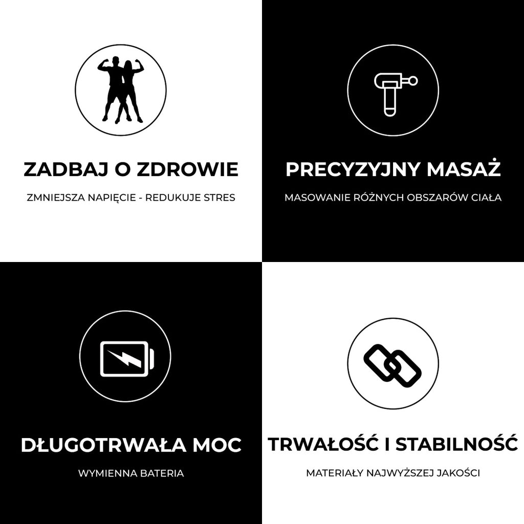 PISTOLET DO MASAŻU MASAŻER DO PLECÓW CIAŁA MASSAGE GUN + 4 KOŃCÓWEK RP07 RP07