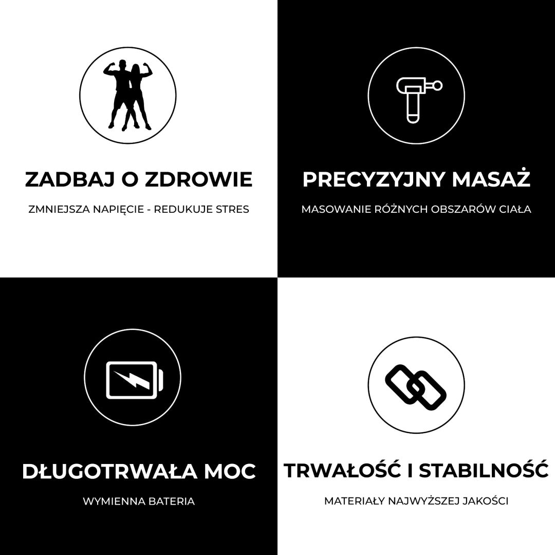 PISTOLET DO MASAŻU MASAŻER DO PLECÓW CIAŁA MASSAGE GUN + 4 KOŃCÓWEK RP07 RP07