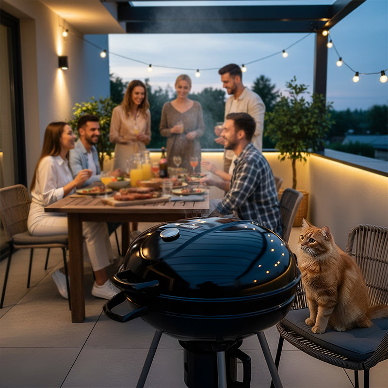 GRILL OGRODOWY WĘGLOWY Z POKRYWĄ OKRĄGŁY VL04 CZARNY VL04-BLACK