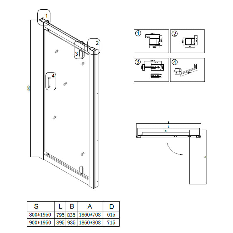 DRZWI PRYSZNICOWE ZOE CZARNE 90 CM 6 MM ZOE-BL-90