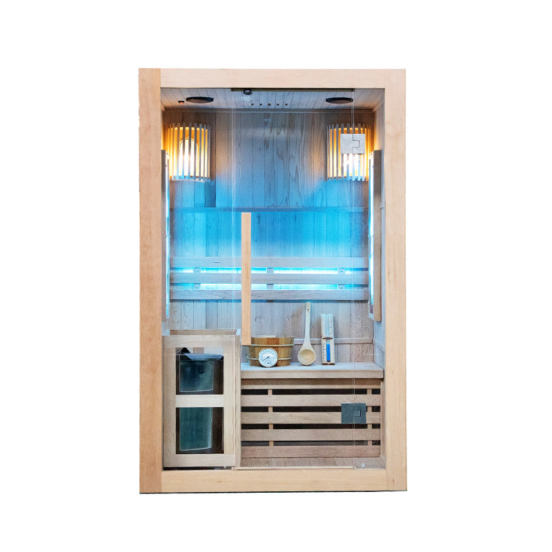 SAUNA FIŃSKA WYSOKOTEMPERATUROWA Z PIECEM KEMI1/HARVIA 1-2 OSOBOWA 120x105 KEMI1