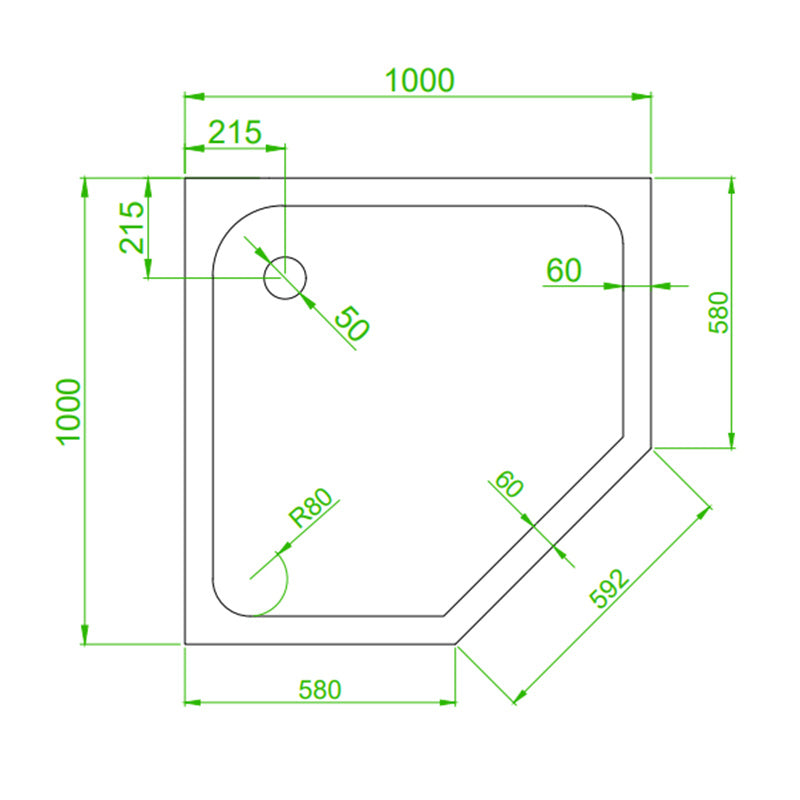 BRODZIK PRYSZNICOWY PIĘCIOKĄTNY WYSOKI SXL07C CZARNY 100x100 CM SXL07C-BL-100
