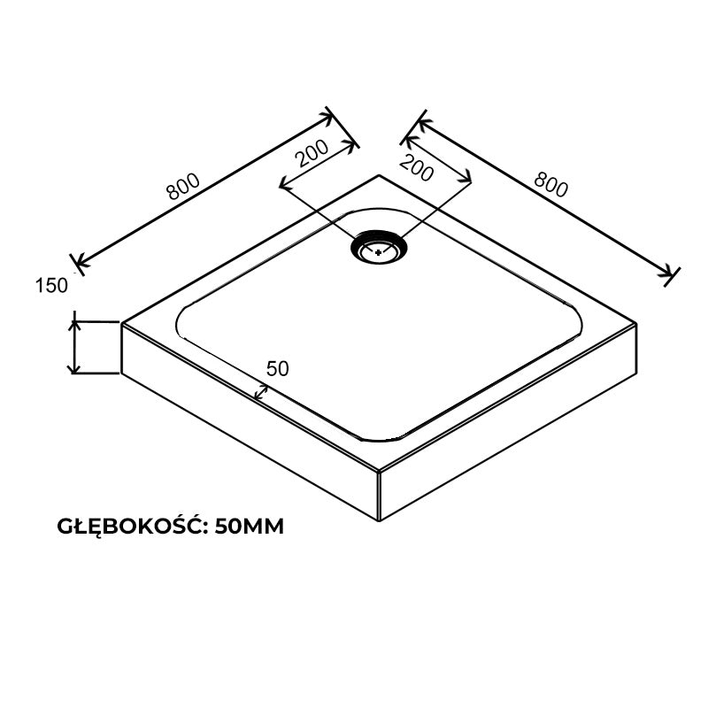 BRODZIK PRYSZNICOWY KWADRATOWY WYSOKI SXL02A CZARNY 80x80 CM SXL02A-BL-80