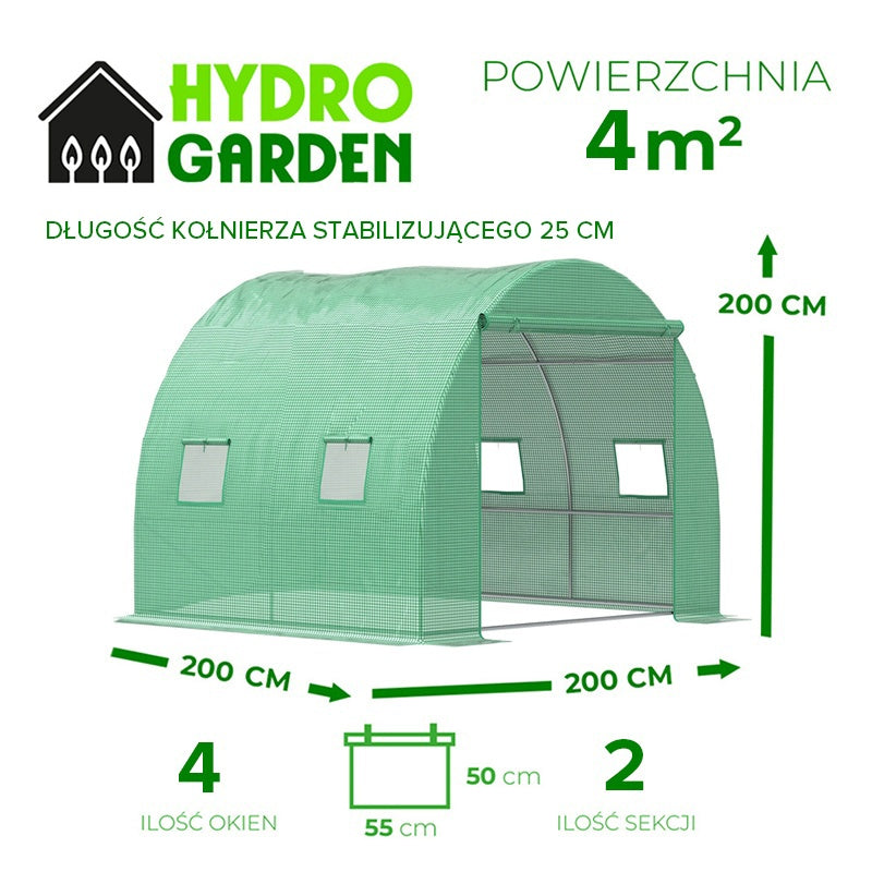 TUNEL OGRODOWY FOLIOWY SZKLARNIA 4m2 TF02G 2x2m ZIELONY TF02G-2X2-GREEN