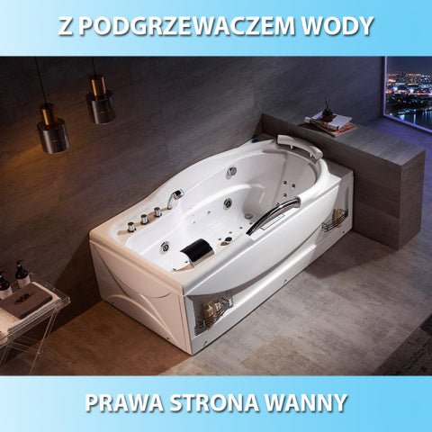 WANNA Z HYDROMASAŻEM HERMES 918A PRAWA BIAŁA 153x93 CM HERMES-918A-P-153X93