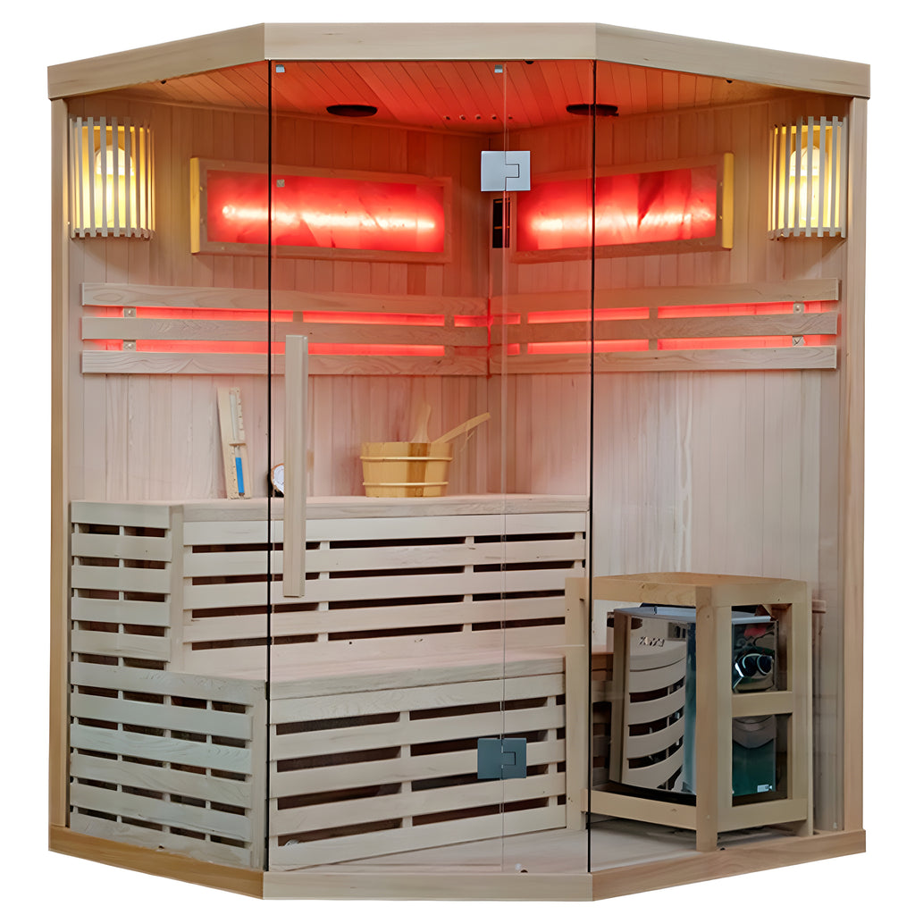SAUNA FIŃSKA WYSOKOTEMPERATUROWA Z PIECEM KEMI4/HARVIA 4-5 OSOBOWA 150x150 KEMI4