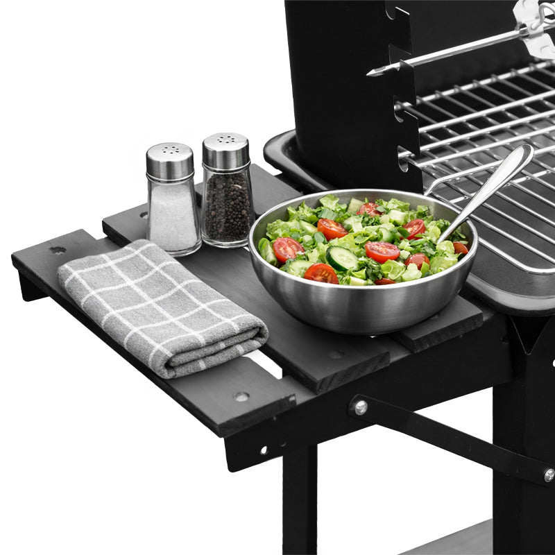GRILL OGRODOWY WĘGLOWY Z PÓŁKAMI I ROŻNEM VL06-RS CZARNY VL06-RS-BLACK