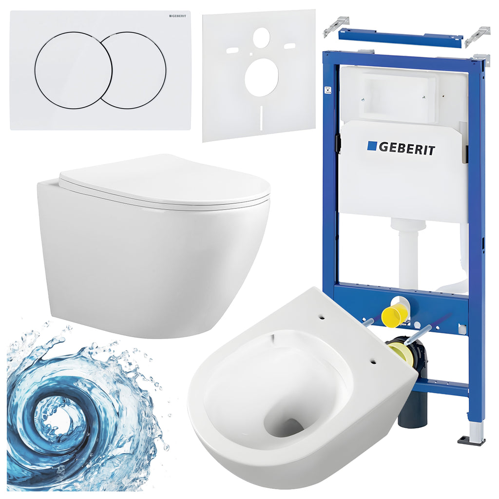 ZESTAW PODTYNKOWY WC STELAŻ GEBERIT DUOFIX MISKA FLOW-WH-03 PRZYCISK BIAŁY ZES-FLOW-1