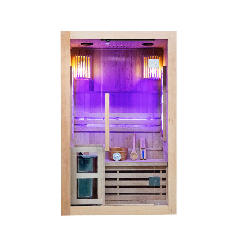 SAUNA FIŃSKA WYSOKOTEMPERATUROWA Z PIECEM KEMI1/HARVIA 1-2 OSOBOWA 120x105 KEMI1