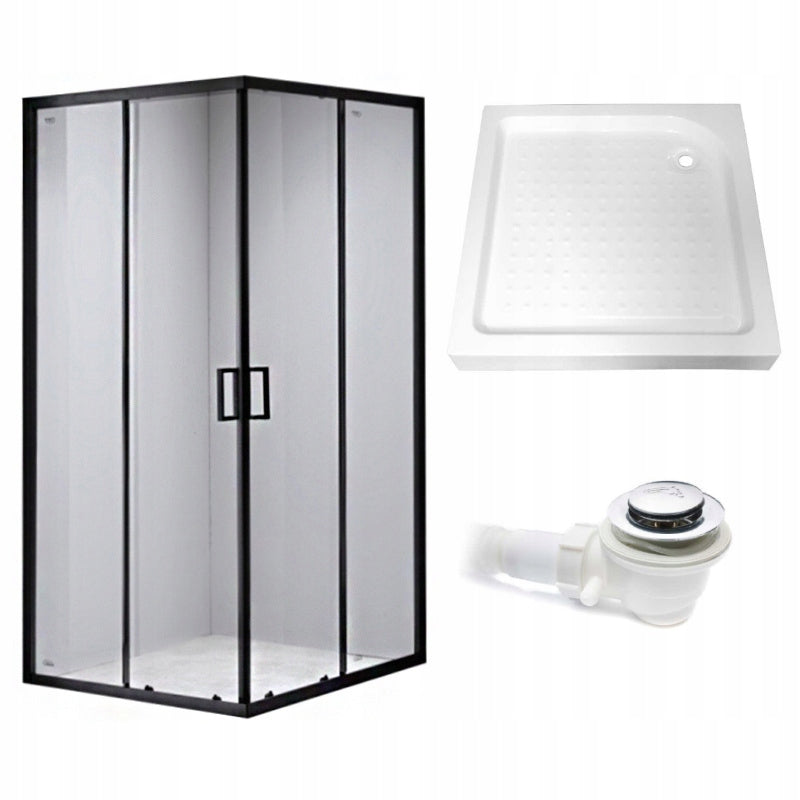 KABINA PRYSZNICOWA KWADRATOWA Z BRODZIKIEM BL30B/SXL02B CZARNA/BIAŁY 90x90 BL30B+SXL02B-WH-90