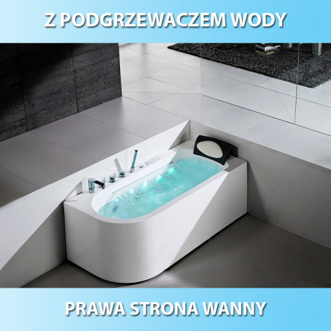 WANNA Z HYDROMASAŻEM Z PODGRZEWACZEM HYDRA 936R PRAWA BIAŁA 160x75 CM HYDRA-936R-P-160X75