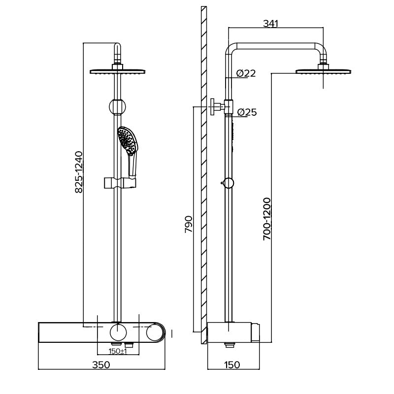 BATERIA PRYSZNICOWA ŁAZIENKOWA Z DESZCZOWNICĄ ŚCIENNA F12A CHROM LCD F12A
