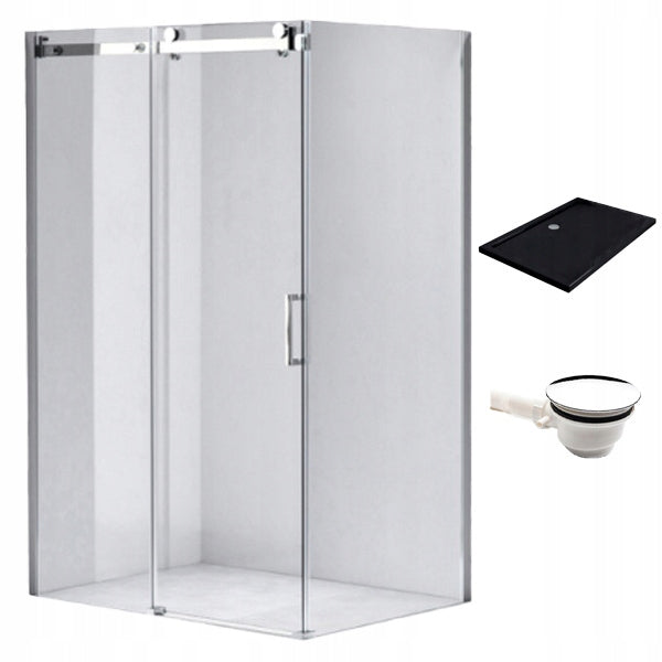 KABINA PRYSZNICOWA PROSTOKĄTNA Z BRODZIKIEM KZ202A/ST04A CHROM/CZARNY 100x90 CM