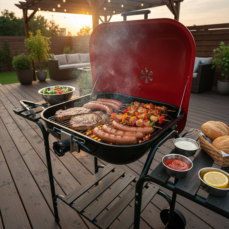 GRILL OGRODOWY WĘGLOWY Z POKRYWĄ VL02 CZERWONO/CZARNY VL02-RED-BLACK
