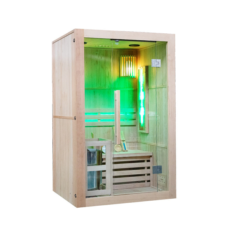SAUNA FIŃSKA WYSOKOTEMPERATUROWA Z PIECEM KEMI1/HARVIA 1-2 OSOBOWA 120x105 KEMI1
