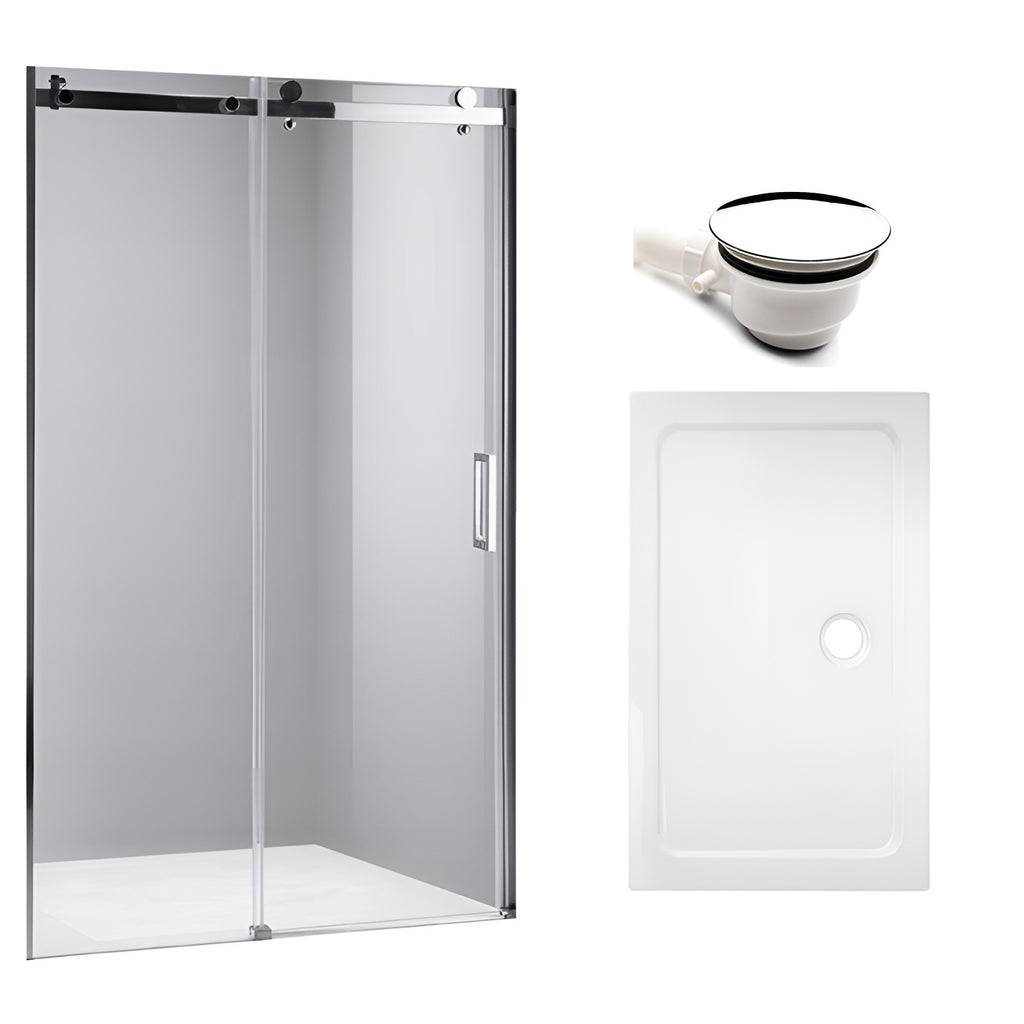 DRZWI PRYSZNICOWE Z BRODZIKIEM SH03B/ST03A CHROM/BIAŁY 95-100/100x80 CM SH03B+ST03A-WH