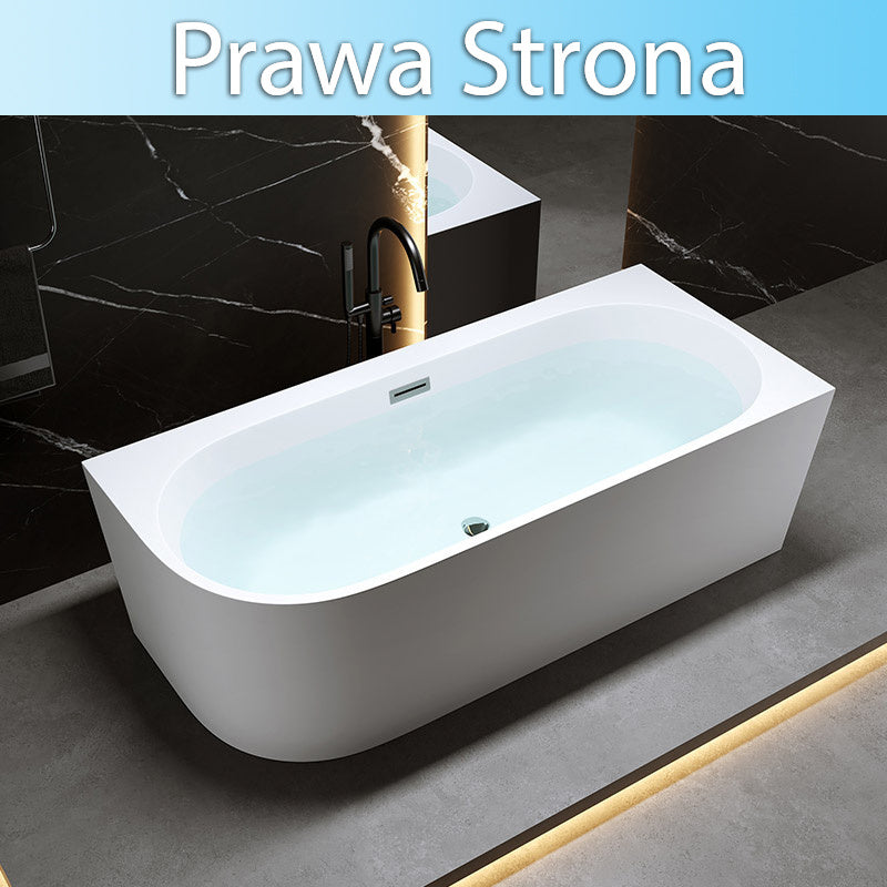 WANNA WOLNOSTOJĄCA PRZYŚCIENNA MERA 509C PRAWA BIAŁA PRZELEW CHROM 160x75CM MERA-509C-R-160X75