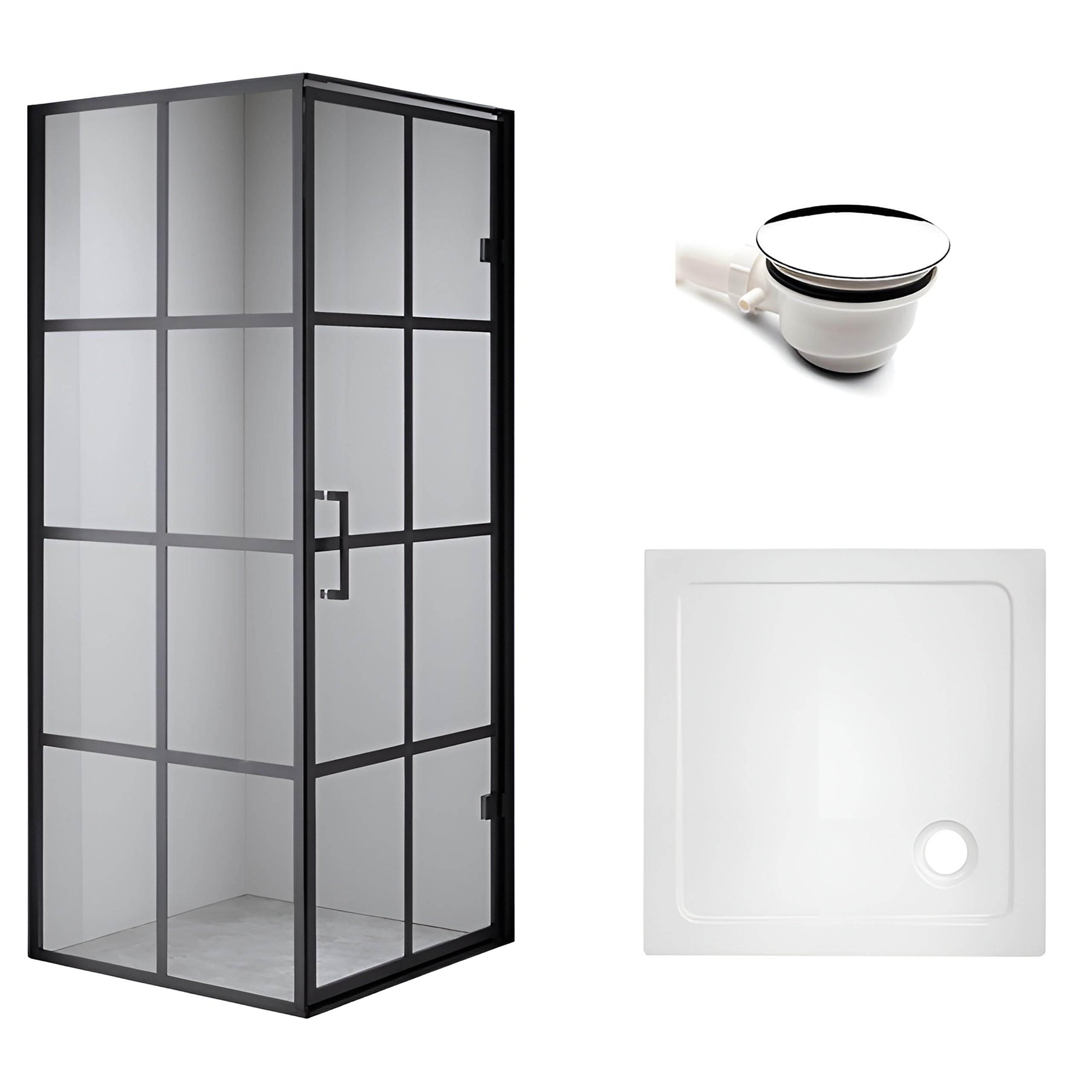 KABINA PRYSZNICOWA KWADRATOWA Z BRODZIKIEM BS10A/ST02A CZARNA/BIAŁY 80x80 CM BS10A+ST02A-WH