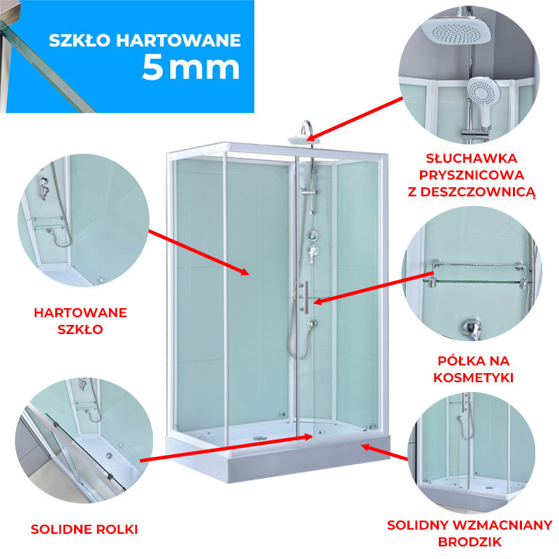 KABINA PRYSZNICOWA PROSTOKĄTNA Z BRODZIKIEM WSH307R PRAWA BIAŁA 120x80 CM WSH307R-120X80