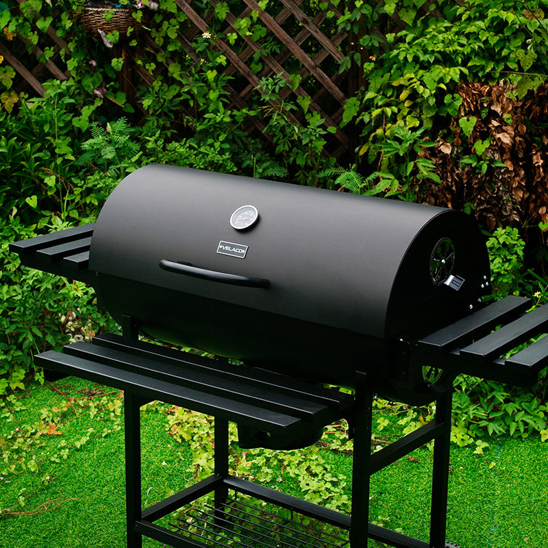 GRILL OGRODOWY WĘGLOWY Z POKRYWĄ I PÓŁKAMI VL09 CZARNY VL09-BLACK
