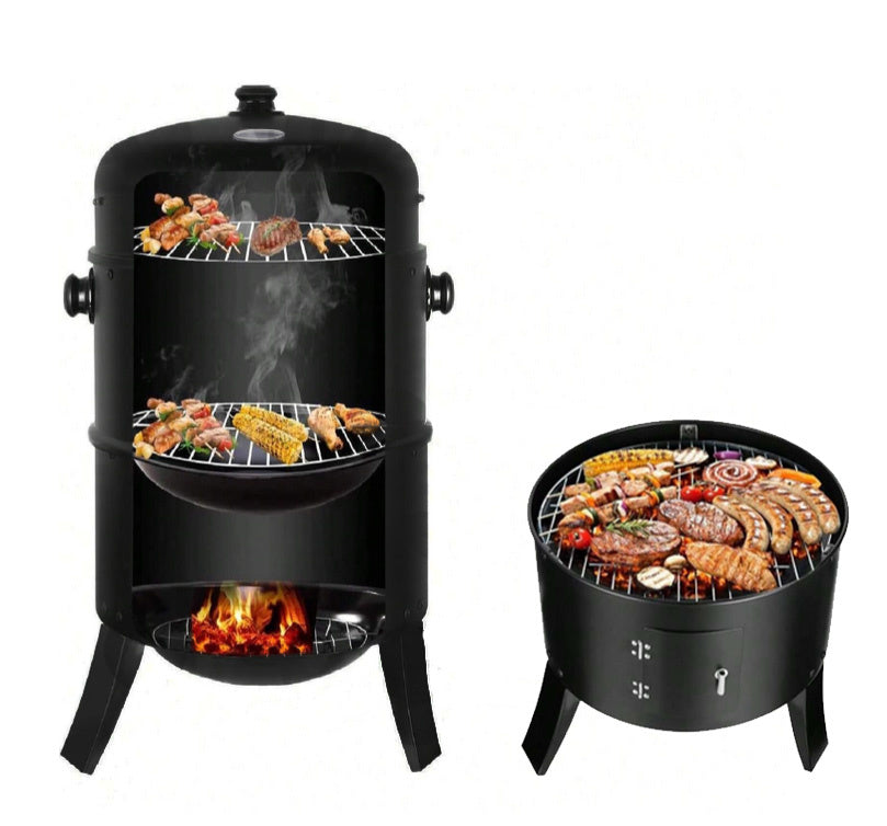 GRILL OGRODOWY WĘGLOWY WĘDZARNIA OGRODOWA Z TERMOMETREM 3W1 VL12 CZARNY VL12-BLACK