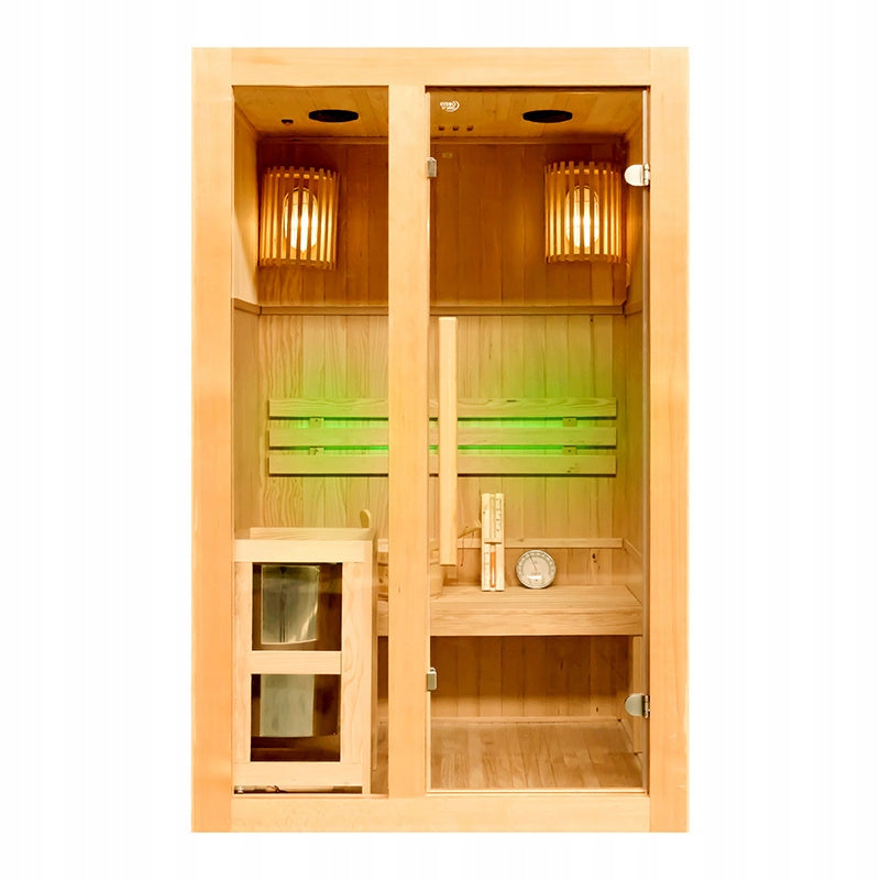 SAUNA FIŃSKA WYSOKOTEMPERATUROWA Z PIECEM BODO1/HARVIA 1-2 OSOBOWA 120x105 BODO1