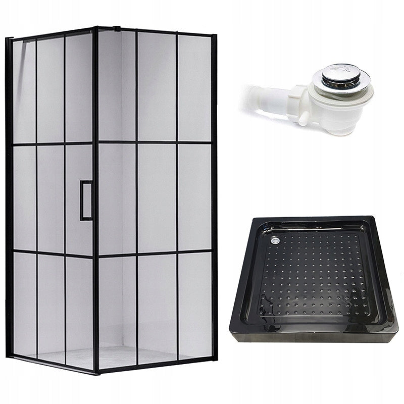 KABINA PRYSZNICOWA KWADRATOWA Z BRODZIKIEM BS13A/SXL02A CZARNA/CZARNY 80x80 BS13A+SXL02A-BL