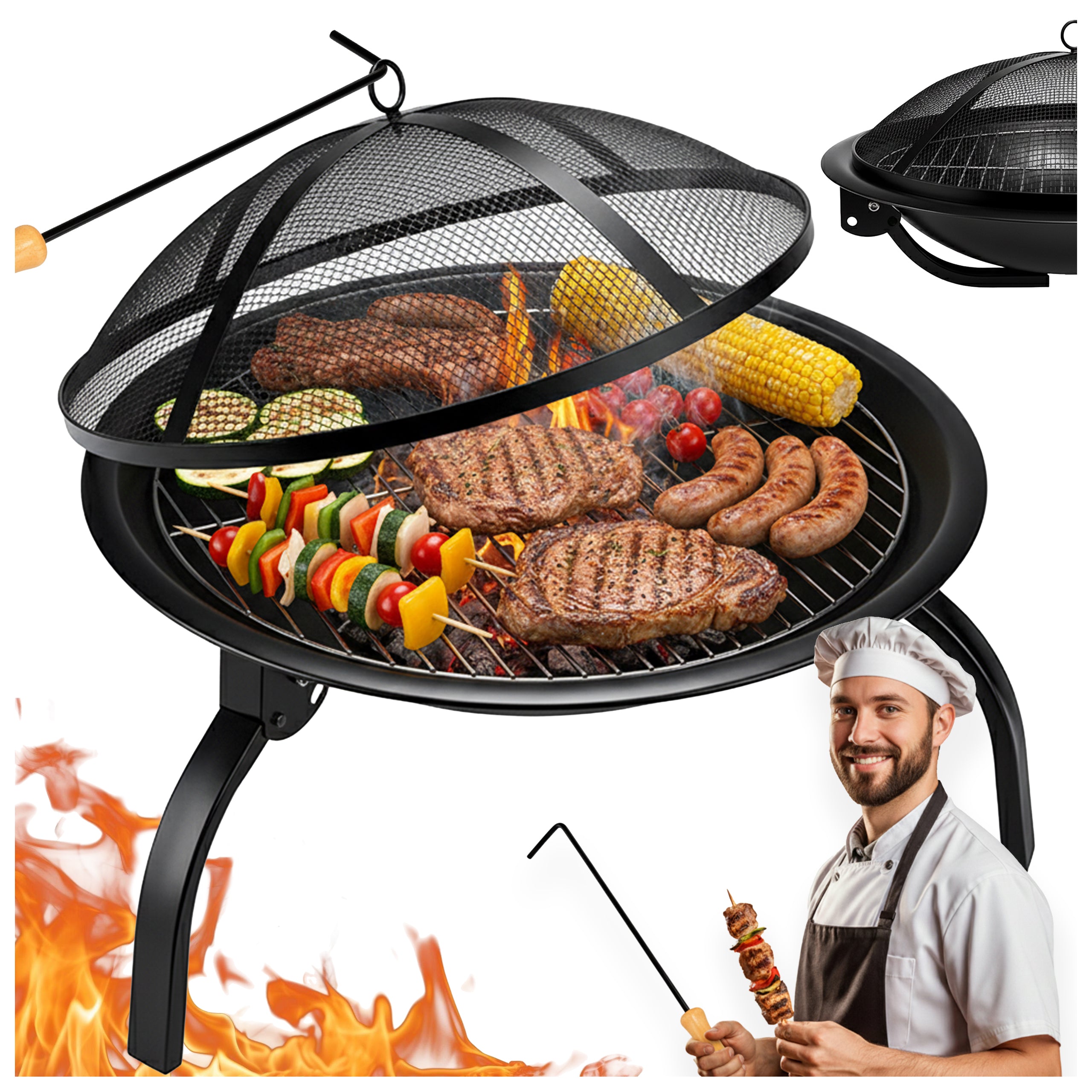 GRILL OGRODOWY WĘGLOWY Z POKRYWĄ VL07 CZARNY VL07-BLACK