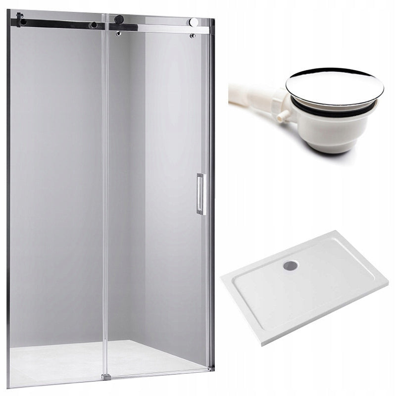 DRZWI PRYSZNICOWE Z BRODZIKIEM SH03D/ST03C CHROM/BIAŁY 115-120/120x80 CM 8 MM