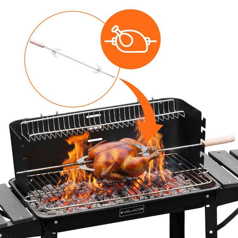 GRILL OGRODOWY WĘGLOWY Z PÓŁKAMI I ROŻNEM VL06-RS CZARNY VL06-RS-BLACK
