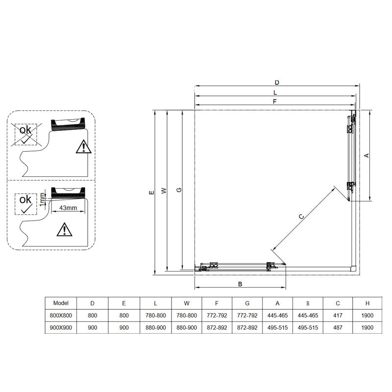KABINA PRYSZNICOWA KWADRATOWA SUPER SLIM NOVA CZARNA 90x90 CM 6 MM NOVA-BL-90X90