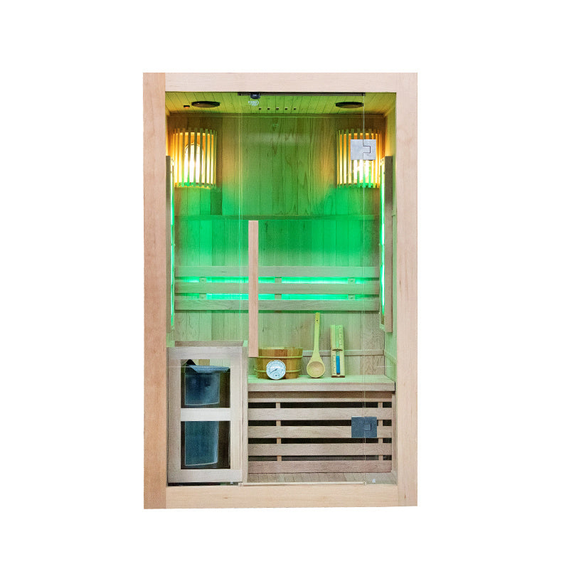 SAUNA FIŃSKA WYSOKOTEMPERATUROWA Z PIECEM KEMI1/HARVIA 1-2 OSOBOWA 120x105 KEMI1
