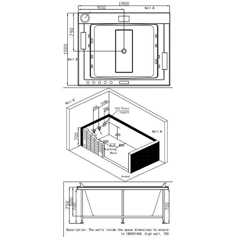 WANNA Z HYDROMASAŻEM KALAMBO 914 Z OBUDOWĄ CZARNA 190x150 CM KALAMBO-914-BL+OBUD
